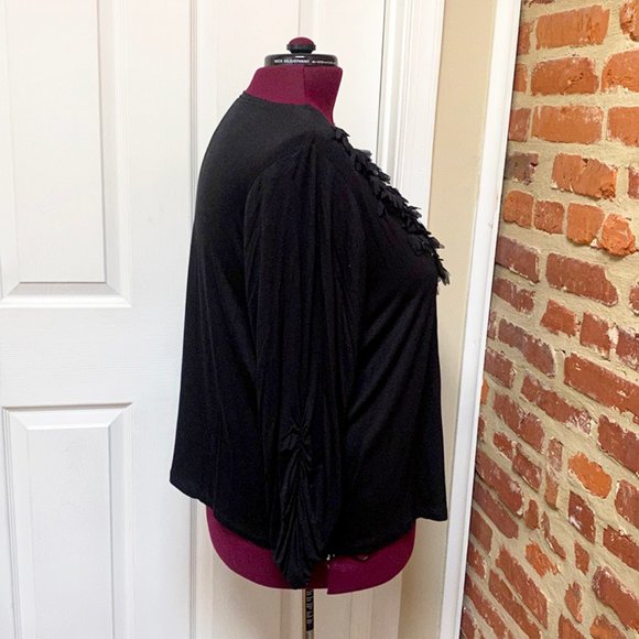 INC International Concepts Women's Knit Flutter Sleeve Smock Hem Blouse Black Size Small